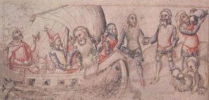 Añadir 15477 fol.2v Jason parte en su viaje, del "Liber de Casu et Ruina Trojae" de Guido de Columnis (vitela) de Italian School