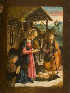 Adoración del Niño con retrato del donante, c.1500 de Italian School