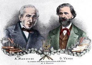 Alessandro Manzoni y Giuseppe Verdi en la ocasión de la Messa da Requiem de Italian School