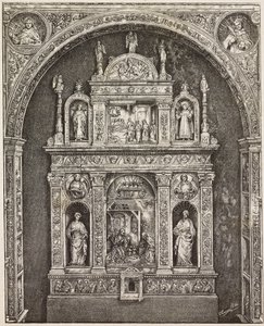 Altar en la iglesia de Santa Cita, por Antonello Gagini, Palermo, Italia, grabado de un dibujo de G Cavallotti, de L