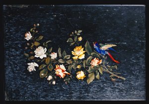Un Tablero de Mesa Italiano de Mármol Incrustado en Pietre Dure Blanco y Negro