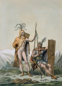 Guerreros Celtas Antiguos vestidos para la batalla, c.1800-18 de Italian School