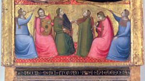Ángeles tocando instrumentos musicales, (detalle) de un panel de predela de un retablo, florentino