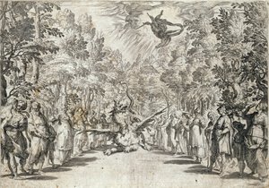 Apolo a punto de atacar al pitón, de La Pellegrina por Girolamo Bargagli, grabado por Carracius de Italian School