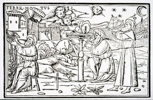 Astrólogos árabes, copia de una ilustración de In Somnium Sciopinis por Macrobius, Venecia 1513, usado en una Historia de la Magia, publicado a finales del siglo XIX de Italian School