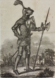 Armadura de la época del rey Enrique V de Inglaterra, ilustración del "Teatro Universale...". de Italian School