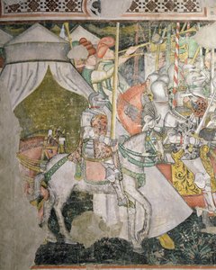 Ejército a caballo, detalle de una escena de batalla (fresco) de Italian School