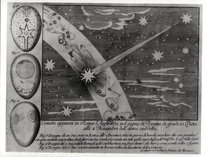 Diagrama astrológico del cometa que apareció en Roma durante Virgo y permaneció visible hasta noviembre de 1680 de Italian School