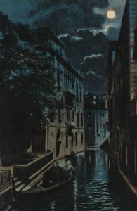 Canal trasero, Venecia (litografía en color) de Italian School