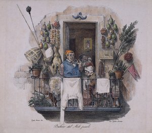 Balcón en el Pequeño Muelle en Nápoles, Italia, siglo XIX de Italian School