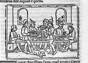 Escena de banquete en presencia de miembros de la nobleza florentina. Ilustración para el 