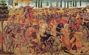 Batalla entre Darío (399-330 a.C.) y Alejandro Magno (356-323 a.C.) (óleo sobre tabla) de Italian School