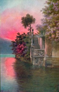 Bellagio, Lago Como, Italia (litografía en color) de Italian School