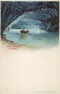 Gruta Azul, Capri (litografía en color) de Italian School