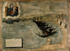 Barcos encallados en la orilla. Exvoto del siglo XVII de la Iglesia de la Madonna dell