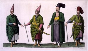 Bostandji, Khasseki y otros ejemplos de vestimenta otomana, lámina 5 de la Parte III, Volumen I de 