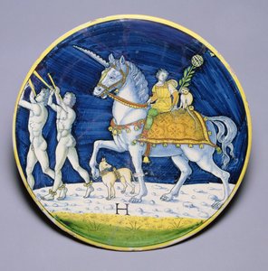 Plato que representa el caballo de César del Triunfo de César, atribuido a Jacopo di Pietro, italiano, de Caffaggiolo de Italian School