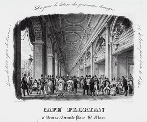 Café Florian en la Plaza San Marcos en Venecia, grabado, Italia