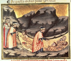 Canto XXXIII Dante y Virgilio se encuentran con Ugolino en el Círculo de los Traidores, de la Divina Comedia (el Infierno), c.1313 de Italian School