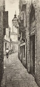 Casa de Carlo Goldoni en Venecia, Italia, grabado del dibujo de A Lazzaretti, de L