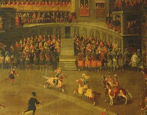 Carrusel en el patio del Palacio del Belvedere (óleo sobre lienzo) de Italian School