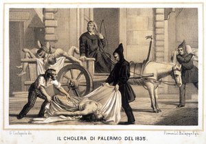 Carro recogiendo a los muertos durante la epidemia de cólera en Palermo en 1835 de Italian School