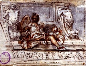 Diseño de Techo con la Musa de la Música, c.1700 de Italian School