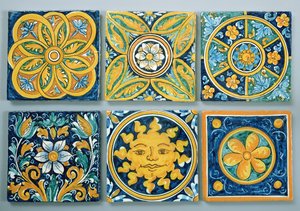 Azulejos de cerámica en el estilo típico de Caltagirone de Italian School
