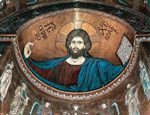 Cristo pantocrátor o Cristo en Gloria, decorando el ábside de la catedral de Monreale, Sicilia, Italia