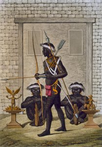 Tribus del Congo y figuras fetiche guardan el palacio del Saba o soberano, c.1820s-30s de Italian School
