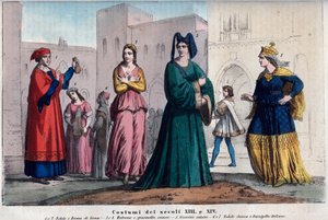 Trajes en Siena entre los siglos XIII y XIV - vestimenta en Siena entre los siglos XIII y XIV - grabado de 