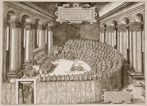 El Concilio de Trento, 1563, de un grabado publicado en Venecia en 1565, ilustración de The Church of England: A History for the People por H.D.M. Spence-Jones de Italian School