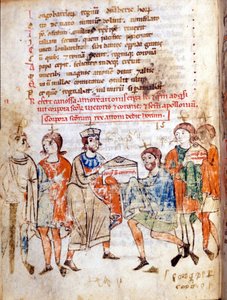 Corte de Matilde de Canossa (o Condesa Matilde de Toscana) (1046 - 1115) en "Vita Mathildis" de Donizone, manuscrito del siglo XIII. Lucca, Bibl, Governativa. de Italian School