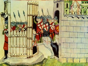 Cruzados, miniatura de las Crónicas de Giovanni Villani, siglo XIV