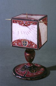 Reloj de sol cúbico que muestra la hora en los sistemas de horas italianos antiguos, babilónicos y judíos, florentino, c.1560 de Italian School
