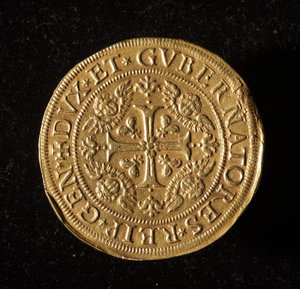 Moneda de la República de Génova: moneda de oro de 12.5 doppie. Diámetro 61 mm. 1656. Anverso. Musei di Strada Nuova de Génova (inv. 6453) de Italian School