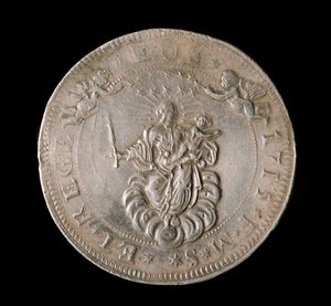 Moneda de la República de Génova: moneda de plata de seis escudos. Diámetro 61.5 mm. 1715. Anverso. Genes Musei di Strada Nuova (inv, M7156) de Italian School