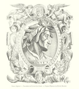 Dante Alighieri, facsímil del retrato de los Giunti, según la prueba del Museo Británico