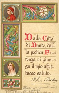 Dante, Beatrice, Divina Comedia (litografía en color) de Italian School
