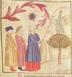 Dante y Virgilio (70-19 a.C.) en el Paraíso Terrenal, de La Divina Comedia de Dante Alighieri (1265-1321) de Italian School