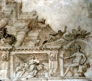 Diseño para un techo de trampantojo con figuras de Venus, c.1580 de Italian School