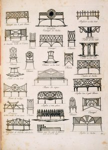 Diseños para asientos de jardín, de Un Compendio de Dibujos, por J.G. Grohmann, publicado en 1805 de Italian School