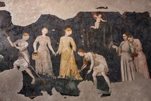 Detalle de los frescos, Cámara Pinta (fresco) de Italian School