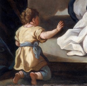 Detalle de la pintura que representa a la Madonna del Rosario con los santos Domingo y Catalina de Siena de Italian School