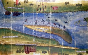 Disputa sobre el derecho a cosechar hielo entre los residentes del río Po. 1535. Milán, Archivo Nacional de Italian School