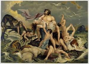 Diluvio - en "Aurea Bibbia classica: historia de la revelación divina en el antiguo y nuevo testamento" de Giovanni Ladislao Sykora (vol. 1), traducido por Don Clemente Benetti. (Biblia italiana)