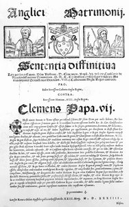 Documento que declara el juicio del Papa sobre la validez del matrimonio de Enrique VIII y Catalina de Aragón, 1534 de Italian School