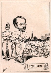 Caso Dreyfus - Émile Zola - Ecce Homo - Un nuevo Cristo después de 1897 años - Dibujo publicado en el periódico italiano "Il Fischietto" en 1898 (reproducido en Le Rire)