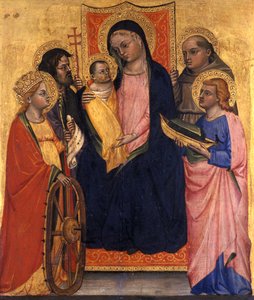 Virgen entronizada con el Niño y cuatro santos, c.1400 (temple sobre madera de álamo) de Italian School