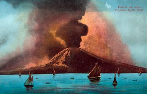 Erupción del Vesubio, abril de 1906 (litografía en color) de Italian School